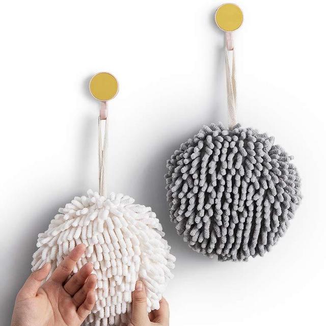 Sophie & Panda Fuzzy Ball Towel Sets of 2 White and Gray - Dry Your Hand Instantly conveniently with This Creative Bath Towel Set Decorative Towels for Bathroom Pack of 2