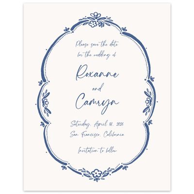 Blue Bordered Wedding Digital Save the Date - Galleria Portrait