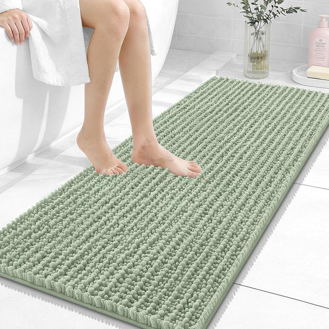 OLANLY Long Bathroom Rugs Runner 47x20, Thick Soft and Absorbent Chenille Bath Mat, Non-Slip, Machine Washable Quick Dry Bath Rugs for Tub Shower Floor, Home Decor Accessories, Sage Green