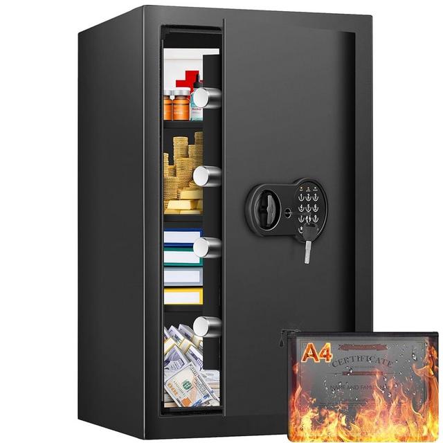 5.0 Cu ft Extra Large Home Safe Box Fireproof Waterproof, Security Box with Fireproof Bag, Digital Keypad and 3 Removable Steel Shelf, Fire proof Safe for Home Documents Money Medicines
