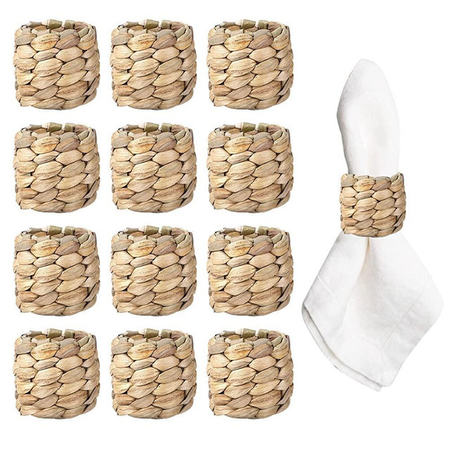APTWOW Water Hyacinth Napkin Rings Set of 12, Hand-Woven Farmhouse Napkin Rings, Rustic Napkin Rings for Birthday Party, Wedding, Christmas, Thanksgiving Decorations