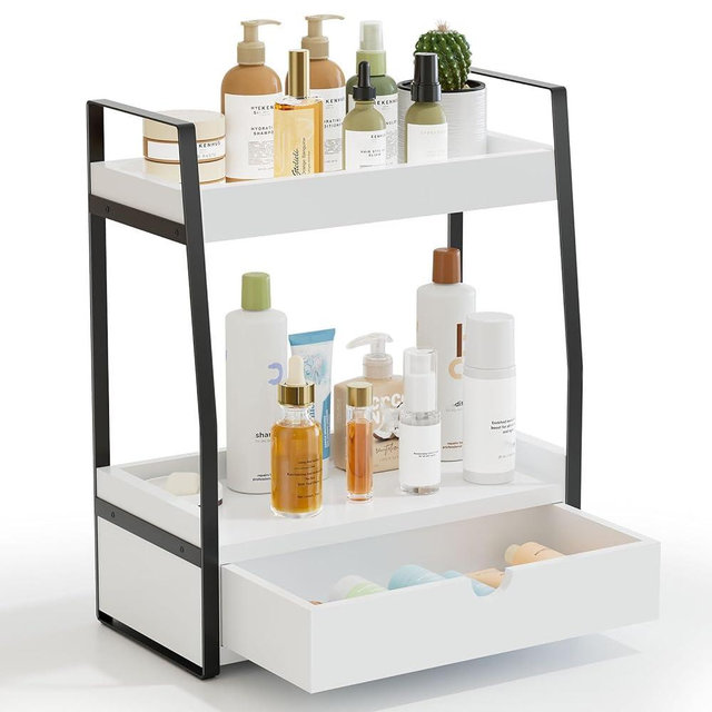 Boulphia 2-Tier Bathroom Organizer Countertop, Bathroom Sink Organizer Countertop, Vanity, Counter Shelf, White