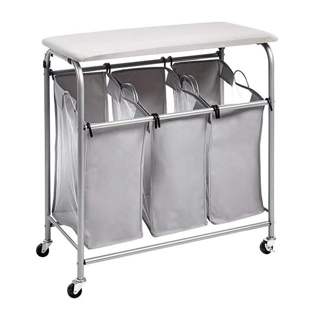 AmazonBasics 3-Bag Laundry Sorter with Ironing Board Top