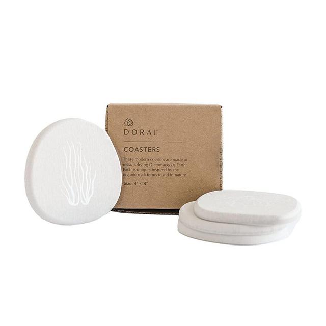 Dorai Home Stone Coaster Set – Eliminates Watermarks and Dries Instantly – Functional Design Created for The Modern Home – Set Includes Four Modern Coasters – Sandstone