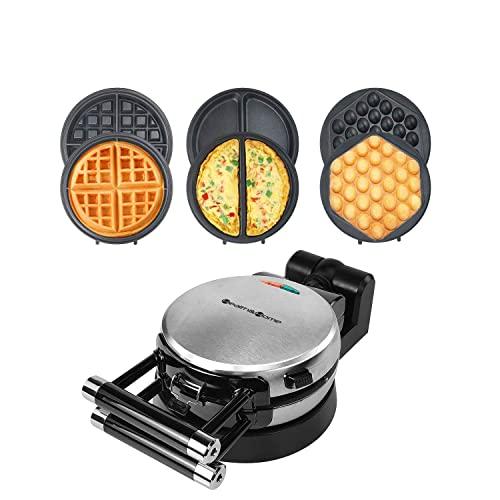 Health and Home 3 Interchangeable Baking Plates for Making waffles, Eggette, Omelet, Upgrade 360 Rotating Belgian Multifunction Nonstick Baking Maker