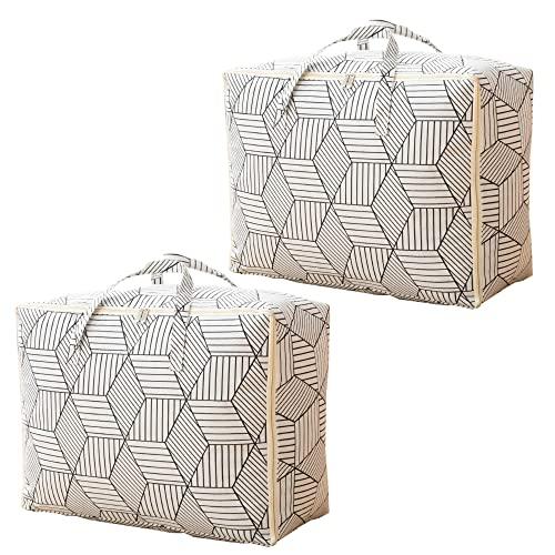 Large Portable Waterproof Clothes Blanket Duvet Quilt Soft Toys Closet Organizer Storage Bags Set of 2 White Plaid