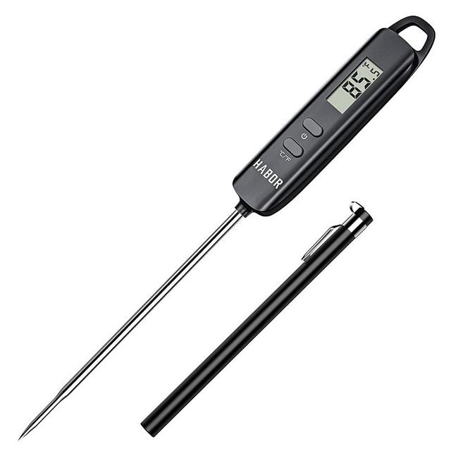 Habor 022 Instant Read Digital Cooking, Candy Thermometer with Super Long Probe for Kitchen BBQ Grill Smoker Meat Oil Milk Yogurt Temper, Standard, Slim Black