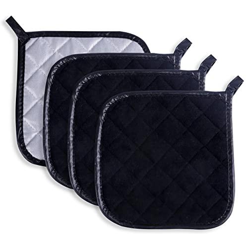Pot Holders Cotton Made Machine Washable Heat Resistant Potholder, Pot Holder, Hot Pads, Trivet for Cooking and Baking (4, Black)