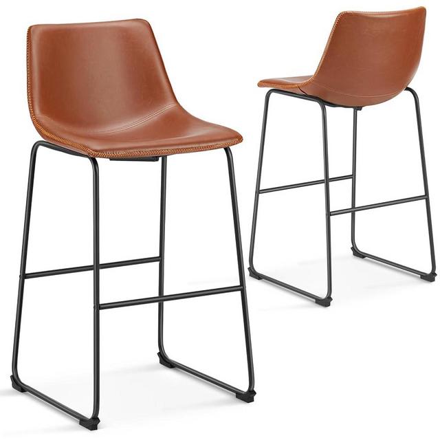 Sweetcrispy Counter Height Bar Stools Set of 2, Modern Counter Stool Faux Leather Barstools with Back, 30 inch Seat Height Island Stools Countertop Comfortable Brown Bar Chairs with Metal Legs