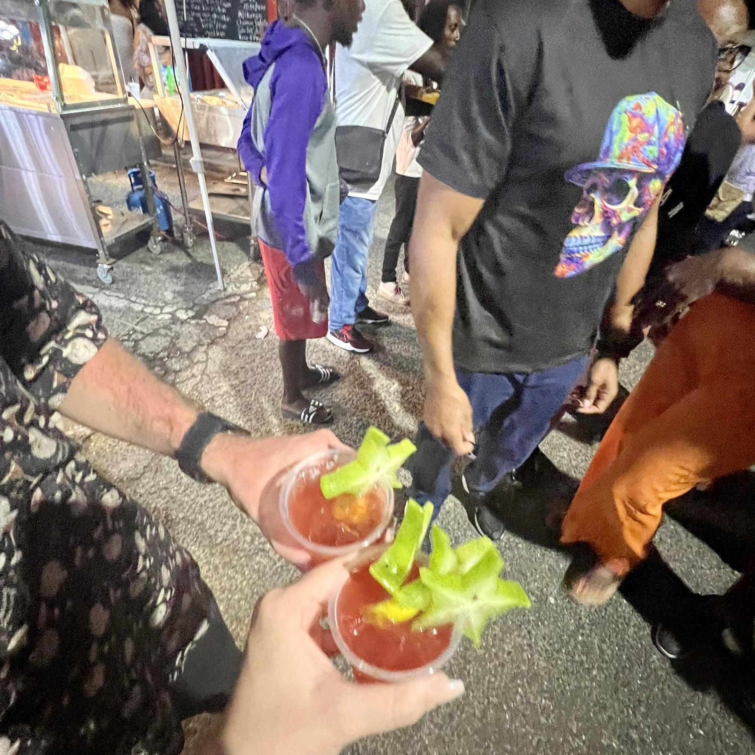 Enjoying rum punches at the Friday Night Gros Isleet Street Party
