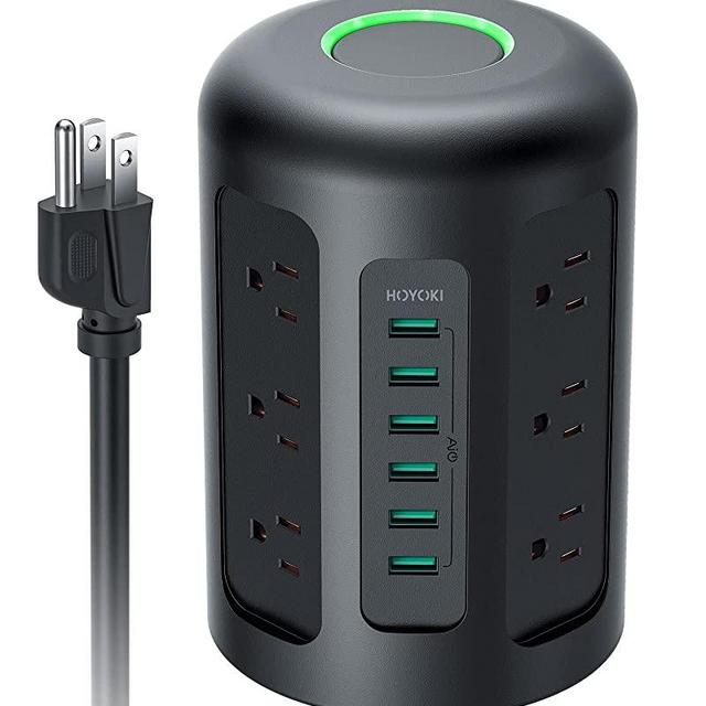 2021 Newest Power Strip Tower with 12 Widely Spaced AC Outlets & 6 USB Ports, 1500 Joules Surge Protector with 5-Foot Heavy Duty Extension Cord for Smartphones & Tablet & More Appliances (Home/Office)
