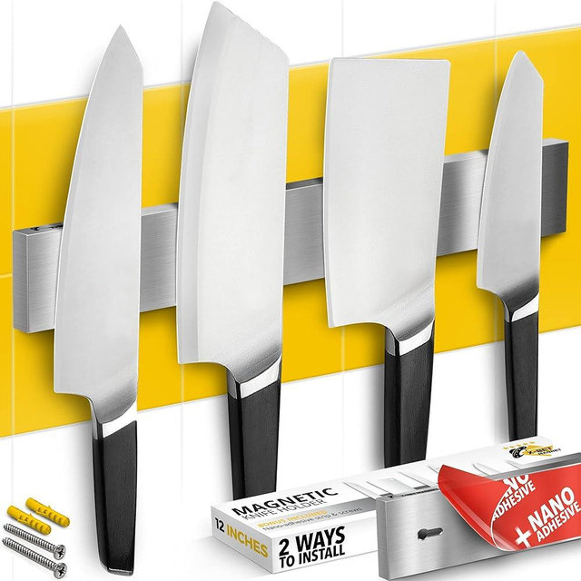 12 Inch Knife Magnetic Strip with Adhesive – Magnetic Knife Holder for Wall no Screws – Magnetic Knife Block Use as Kitchen Utensil Holder, Knife Bar, Knife Rack, Kitchen Organizer and Tool Holder