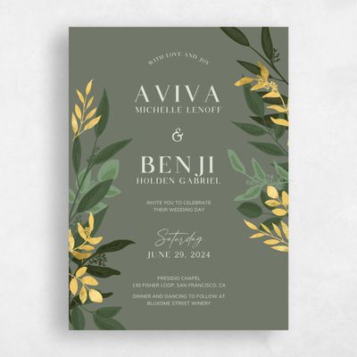 Dark Sage, Green Wedding Invitation - Summerlin Classic Foil