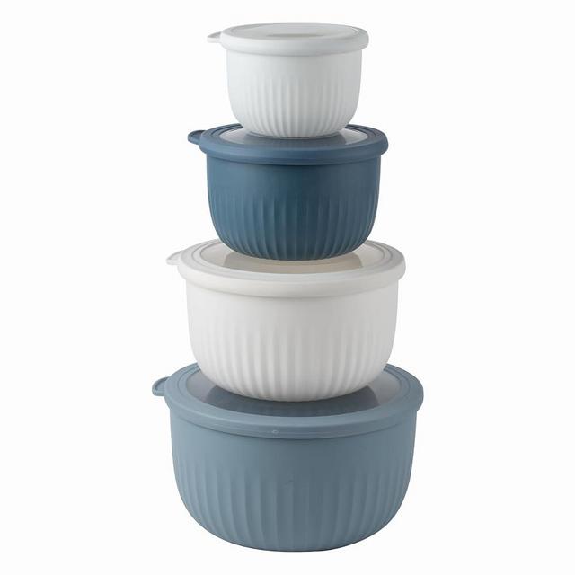 COOK WITH COLOR Prep Bowls with Lids- Deep Mixing Bowls Nesting Plastic Small Mixing Bowl Set with Lids (Blue Grey)