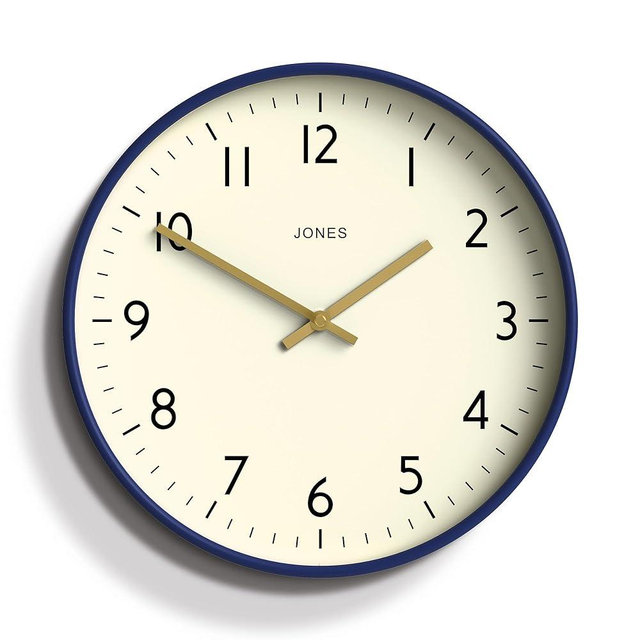 JONES CLOCKS® Studio Round Wall Clock - Round Clock - Modern Clock - Designer Clock - Kitchen Clock - Living Room Clock - Office Clock - Easy to Read Dial - Contemporary Design (Midnight Blue)