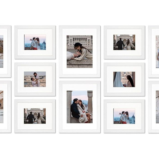 VELISTA 12 Piece Large Rectangle Gallery Wall Frame Set - Photo Frames With Mat 8x10 and 11x14 in - Picture Collage Made of Engineered Wood - Assorted Frames for Wall (White)