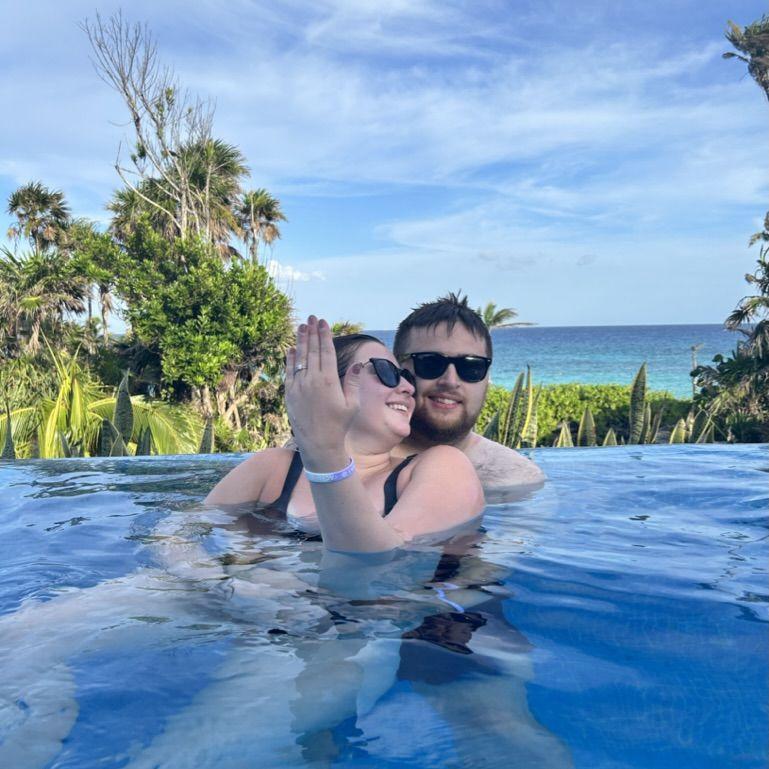 Post-engagement in a pool at playa del carmen