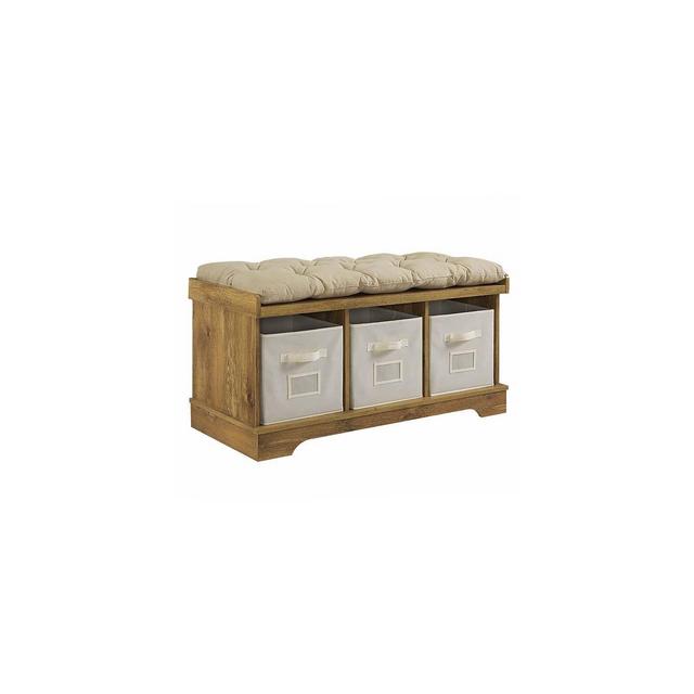 42" Wood Storage Bench with Totes and Cushion - Barnwood - Saracina Home