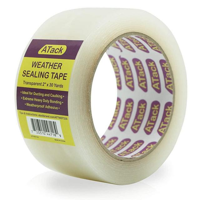 ATack Transparent Window Weather Sealing Tape, 2-Inch x 30 Yards, Clear Window Draft Isolation Sealing Film Tape- No Residue, Surface-Safe, Wood-Safe, Removes Cleanly