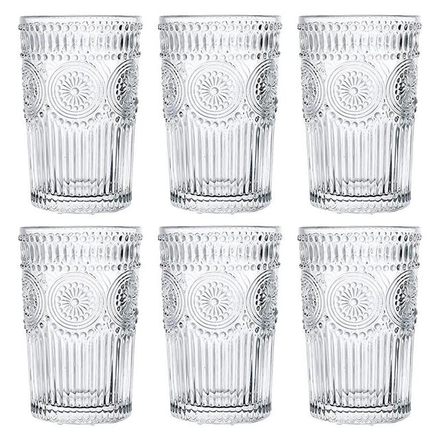 Kingrol 6 Pack 12 oz Romantic Water Glasses, Premium Drinking Glasses Tumblers, Vintage Glassware Set for Juice, Beverages, Beer, Cocktail