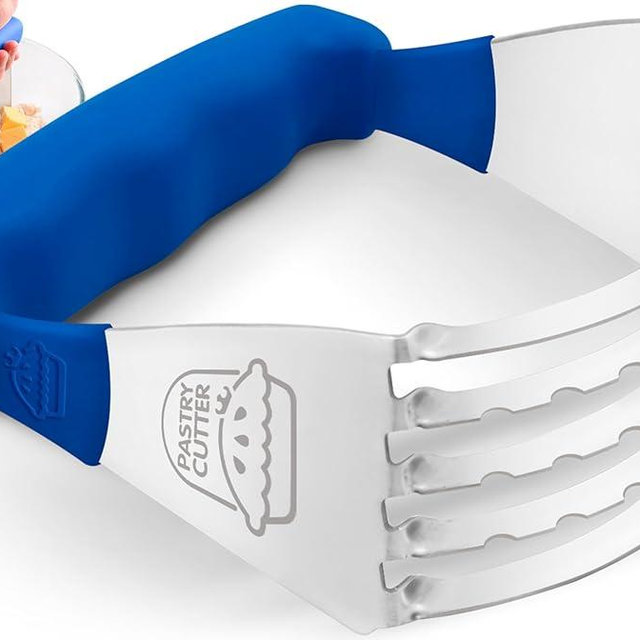 Pastry Cutter Tool - Heavy Duty Stainless Steel Pastry Blender, Comfortable Handle, Dishwasher Safe, Perfect Flaky Pie Crust & Biscuits - Blue