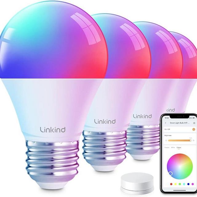 Linkind Smart Light Bulbs with Remote Control, Smart Bulb That Work with Alexa & Google Home, 16 Million Color Changing Light Bulbs 60W, A19 E26 2.4Ghz WiFi Light Dimmable,1800K-6500K,800lm 4 Pack