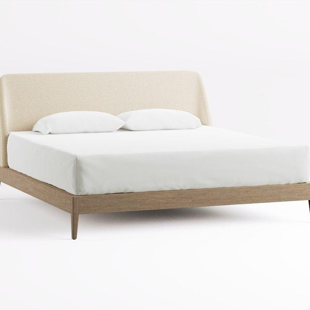 Layton Upholstered Platform Bed, Performance Everydaylinen Oatmeal with Seadrift Leg, King