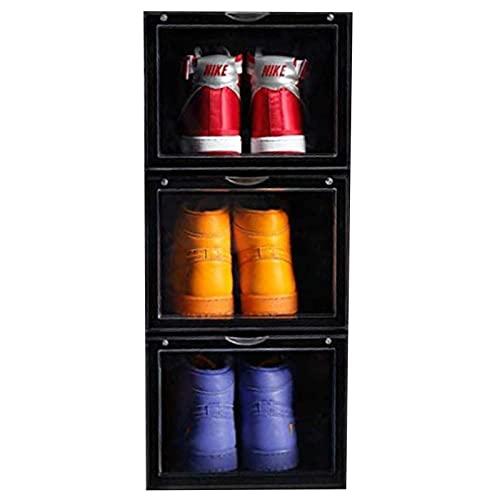 N/D Pack of Stackable Shoe Organizers with Clear Door for Sneakers,Sneaker Storage Box，Transparent Drawer，Shoe Storage Container. (Black, 3 Pack)