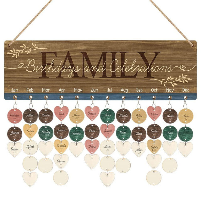 TOARTi Wooden Family Birthday Reminder Calendar Board (15.8''x4.8'' with 100pcs wood tags), DIY Birthday Tracker Hanging Plaque, Vintage Family Birthday Hanging Calendar for Family/Friend/Mother/Lover