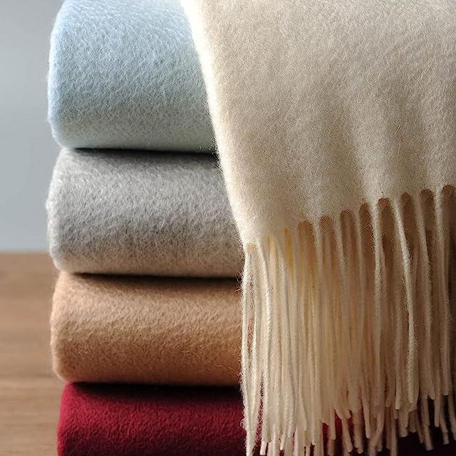 EP Mode 100% Pure Cashmere Throw Blanket for Sofa, Classic Design with Gift Box (Whisper White)