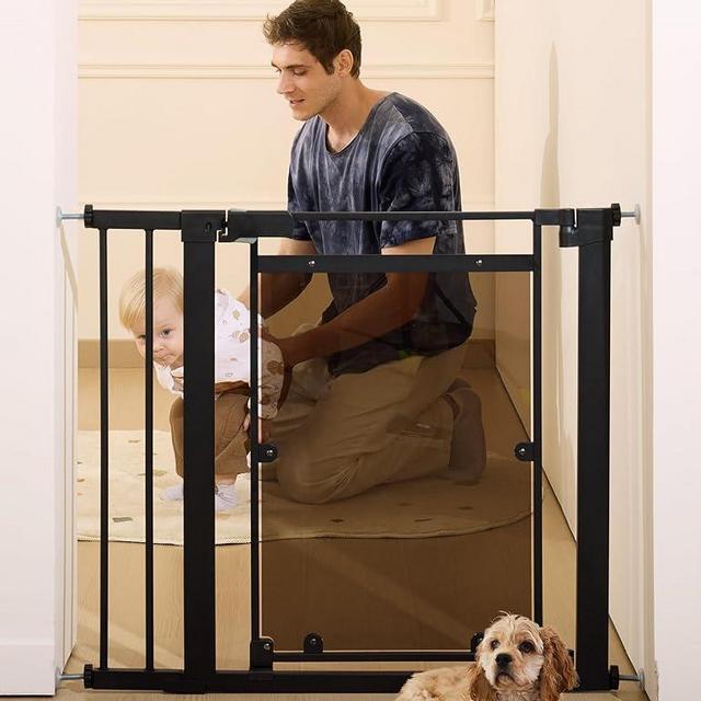 Babelio Clear Baby Gate, 29"-40" Door for doorways, Auto Close for Dog/Pet, Modern Acrylic, Elegance Meet Safety, Pressure Mounted for Child, Black