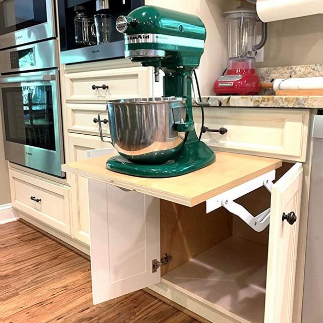 Wood Technology Kitchen Appliance Lift, White, with Self-Locking Spring Mechanism for Heavy Appliance Storage and Space Savings