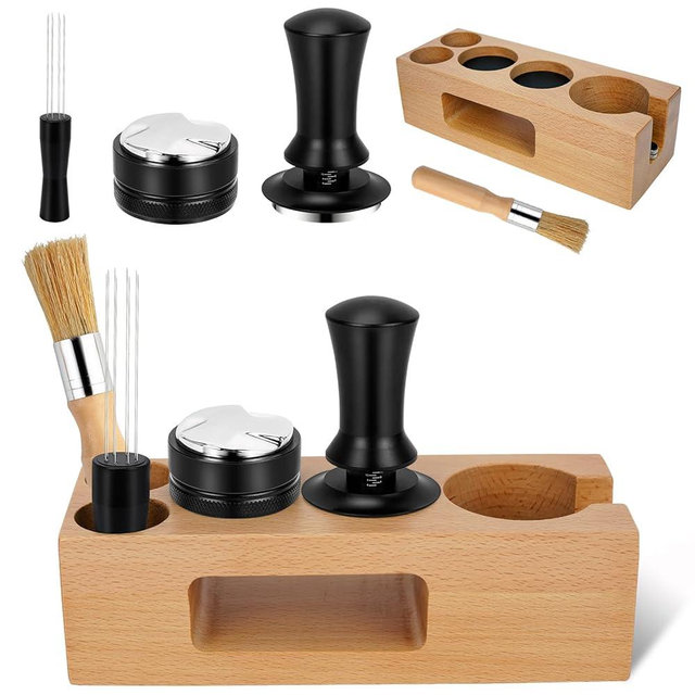 Y-Step 5 Pack Espresso Tamper Set Espresso Accessories Kit, With Espresso Tamper Coffee Distributor, Espresso Stirrer, Espresso Tamping Station, Coffee Clean Brush, Espresso Tools for Coffee Bar, 51mm