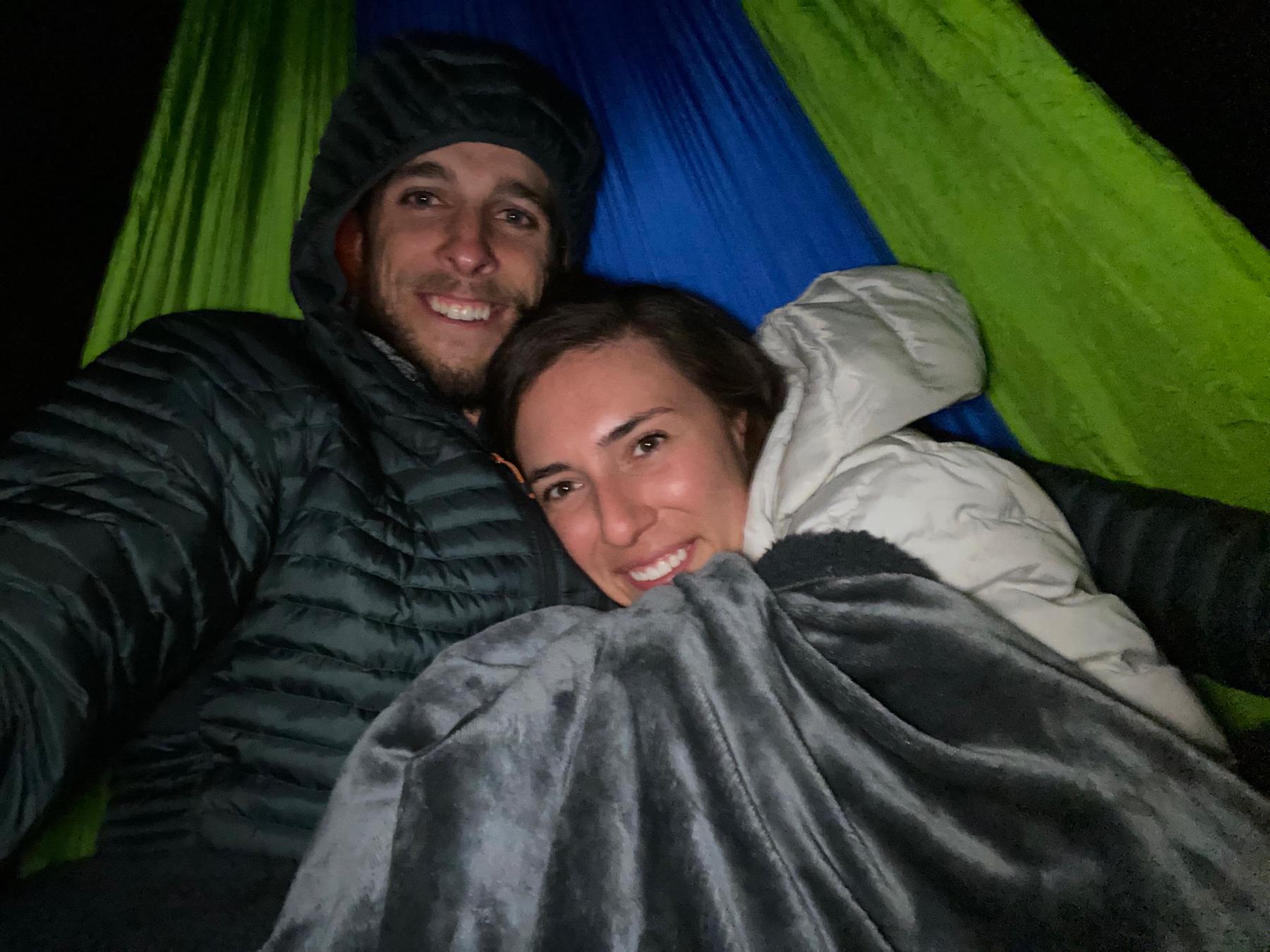 Hammocking behind the turf field at Katie's high school, Regis Jesuit