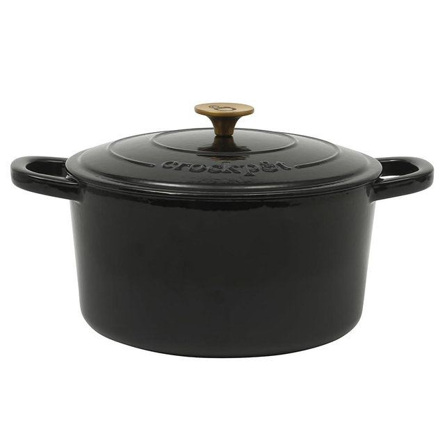 Crock Pot Artisan 7-Quart Round Cast Iron Dutch Oven With Lid - Black W/Gold Knob