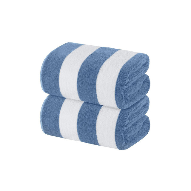White Classic 100% Cotton Cabana Striped Oversized Beach Towels Set of 2 - 35x70" Light Blue