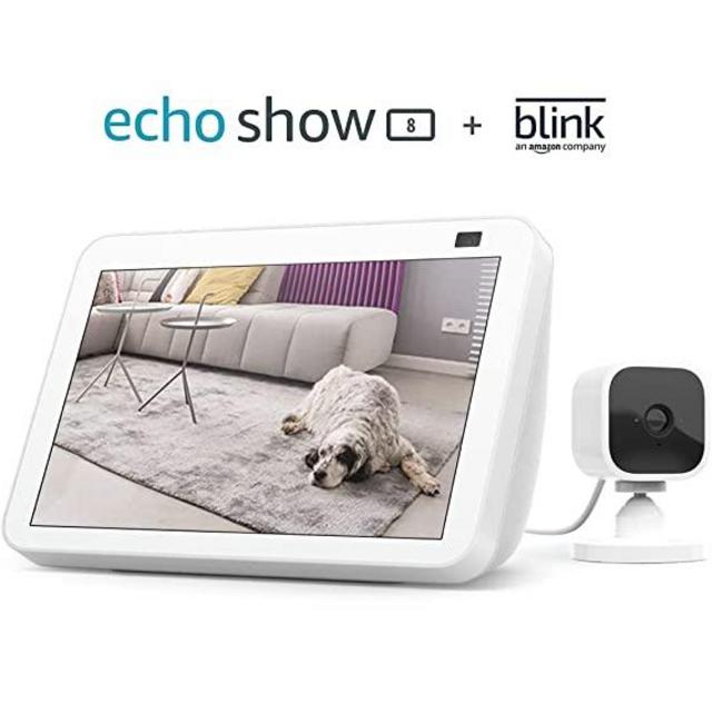 All-new Echo Show 8 (2nd Gen, 2021 release) - Glacier White bundle with Blink Mini