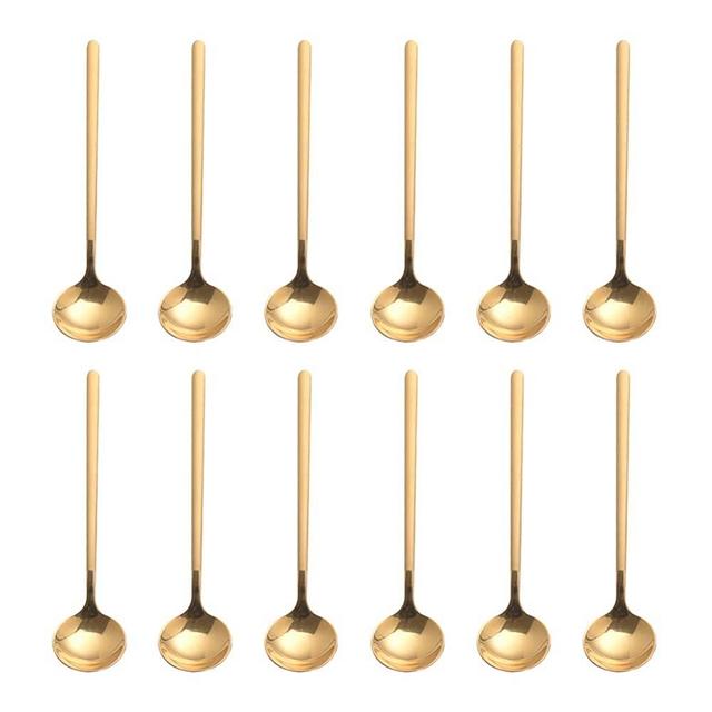 Sweejar 12-Piece Espresso Spoons 18/8 Stainless Steel, Vogue Mini TeaSpoons Set for Coffee Sugar Dessert Cake Ice Cream Soup Antipasto Cappuccino 5 Inch Frosted Handle (Gold)
