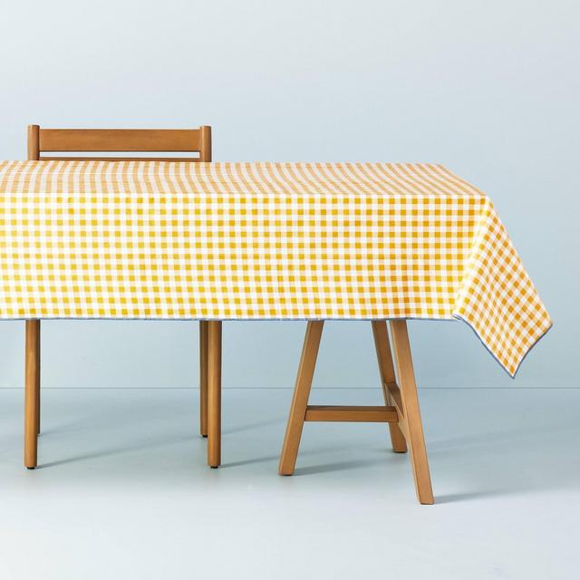 60"x84" Gingham Wipeable Oil-Cloth Rectangular Tablecloth Gold/Cream - Hearth & Hand™ with Magnolia