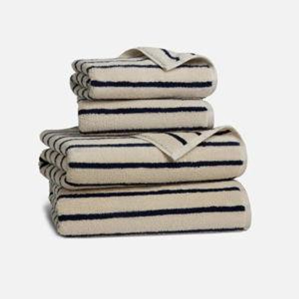 Super-Plush Turkish Cotton Bath Towel Bundle Striped Midnight Navy