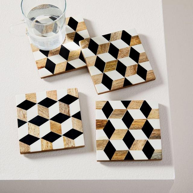 Wood + Resin Coasters, Set of 4