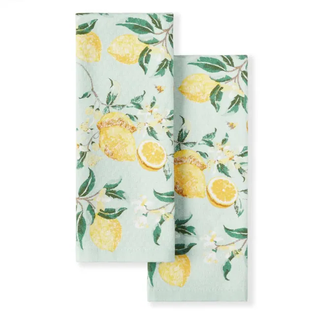 Martha Stewart Lemon Whimsy Dual Purpose Kitchen Towel 2-Pack Set, Yellow, 16"x28"