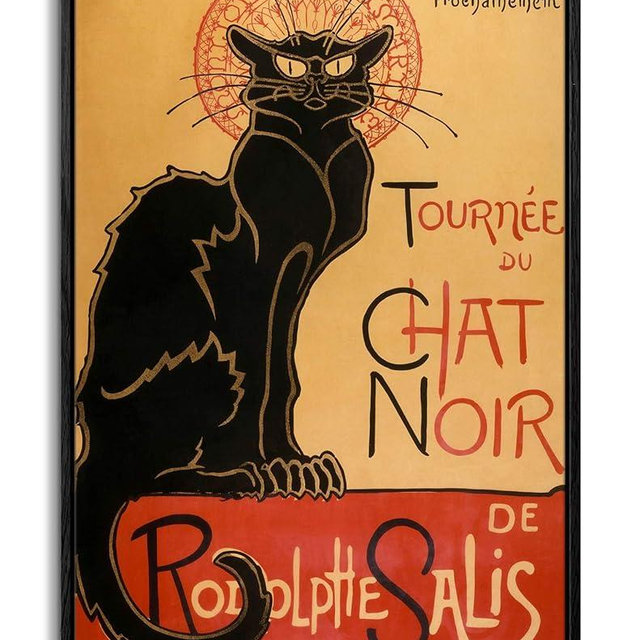 artprints1stop Floating Frame Canvas Print Wall Art - Tour of Rodolphe Salis' Chat Noir Classic Vintage Black Cat Post by Théophile Steinlen - 24x36 inches