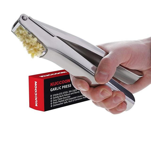 KUCCOON Garlic Press [Premium] 304 Stainless Steel Mincer Crusher Chopper & Peeler Set Rust Proof Anti-Corrosion, Dishwasher Safe