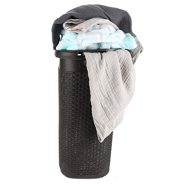 Mind Reader Basket Laundry Hamper with Cutout Handles, Washing Bin, Dirty Clothes Storage, Bathroom, Bedroom, Closet, 60 Liter, Brown
