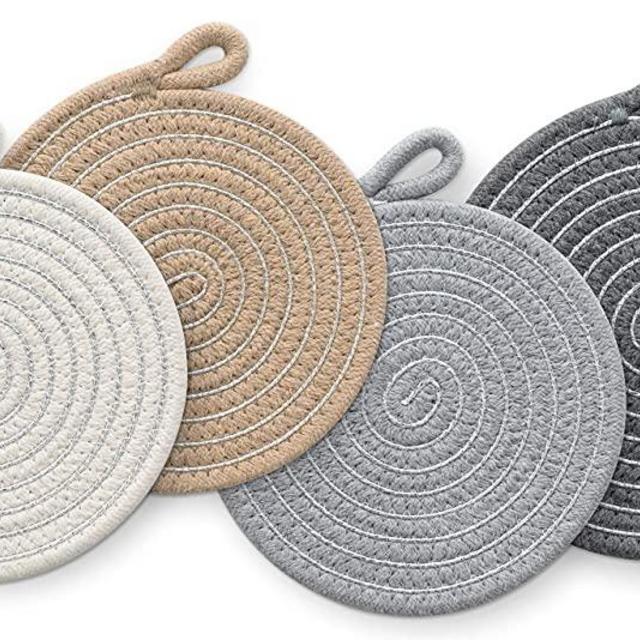 UBBCARE Pot Holders Cloth Trivets Set Cotton Thread Kitchen Hot Pads Set of 4 Washable Heat Resistant Coasters for Cooking and Baking 7 Inches Diameter