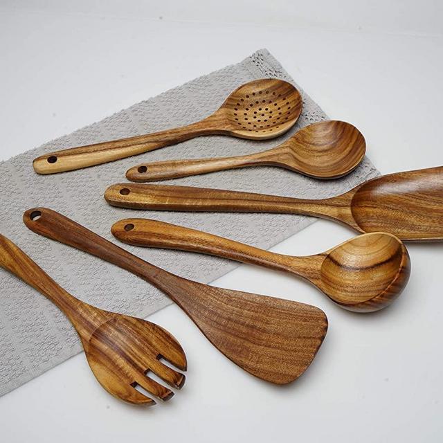 6 PIECE HANDCRAFTED NATURAL TEAK KITCHEN UTENSIL SET - Functionality, elegant luxury & sustainability. The perfect wooden kitchen utensil set, wooden utensils for cooking or wooden spoons for cooking!