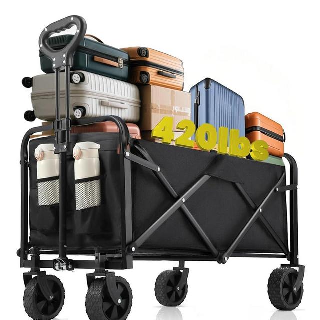 Joxir Collapsible Wagon Cart Foldable 37" L 420lbs Capacity, Heavy Duty Beach Wagon, Shopping Carts with Wheels for Grocery, Camping, Shopping, Beach, Fishing, Garden Cart