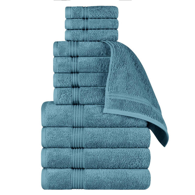 Premium Cotton Absorbent Luxury Weight 12 Piece Towel Set, Sapphire - Blue Nile Mills
