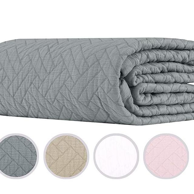 Threadmill Home Linen 100% Cotton Coverlet Soft Breathable - Pre-Washed Jacquard Matelasse Queen Size Scottish Grey